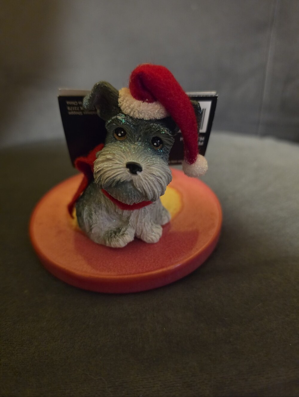 NWT Christmas Shoppe Mini Schnauzer With Santa Hat Tree Ornament Dog Glitter